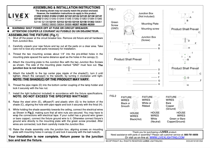 Page 1 de la notice Manuel utilisateur Livex Lighting Meridian 52136-91