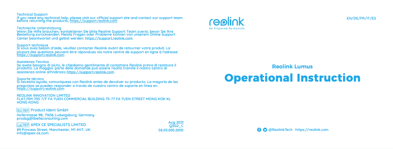 Page 1 de la notice Manuel utilisateur Reolink Lumus