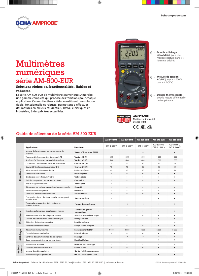 Page 1 de la notice Fiche technique Beha-Amprobe AM-535-EUR