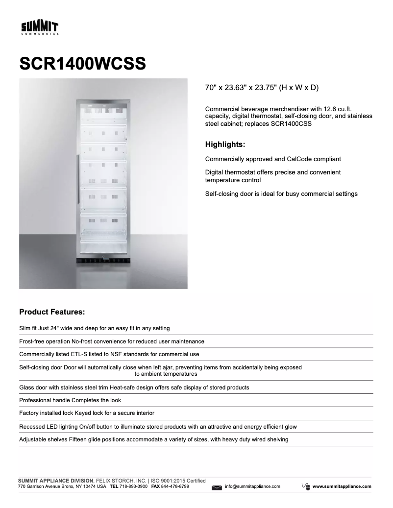 Image de la première page du manuel de l'appareil Commercial SCR1400WCSS