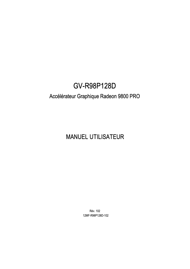 Image de la première page du manuel de l'appareil GV-R98P128D