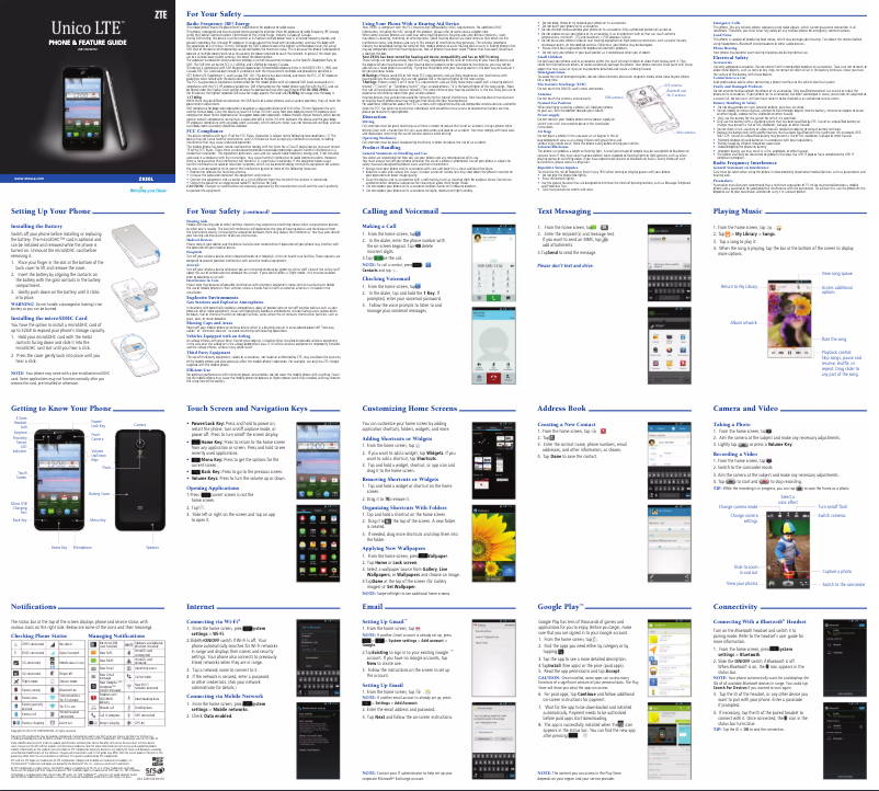 Page 1 de la notice Manuel utilisateur ZTE Unico LTE