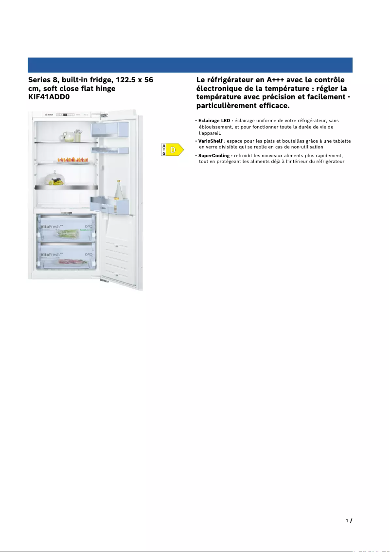 Page 1 de la notice Fiche technique Bosch KIF41ADD0