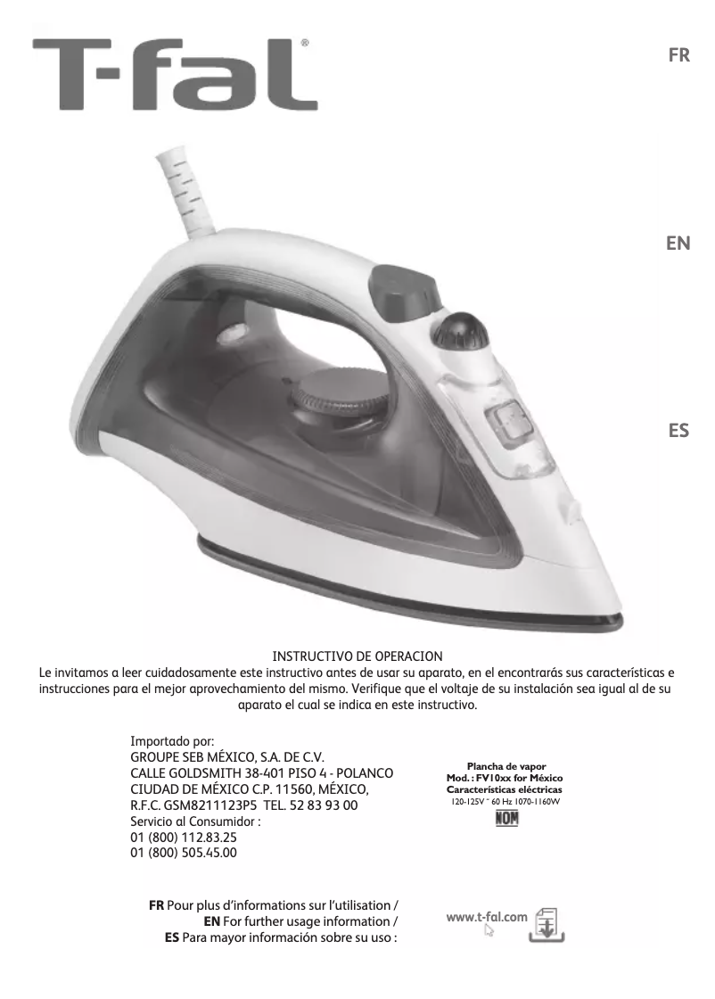 Page n°1 - Manuel utilisateur T-Fal FV1030
