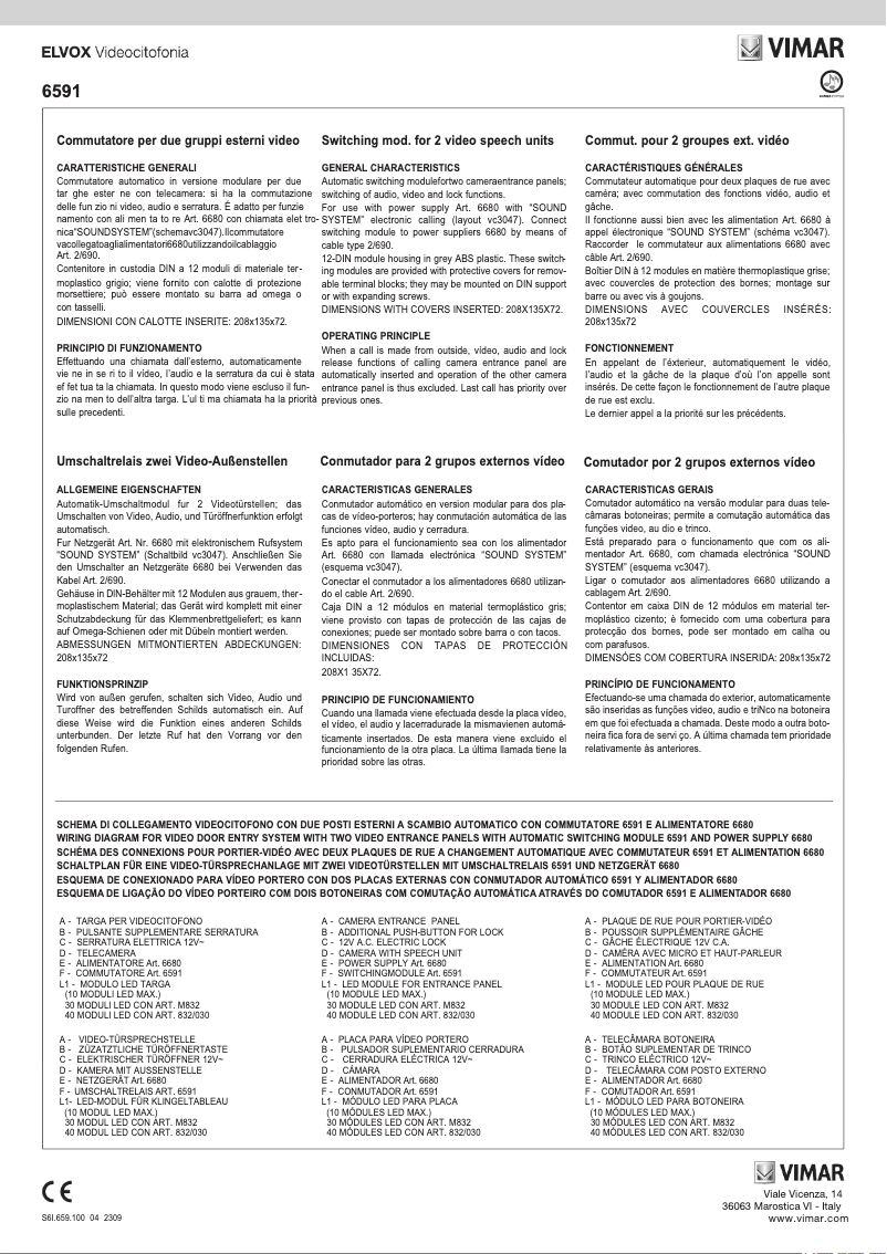 Page n°1 - Instructions / montage Vimar ELVOX 6591