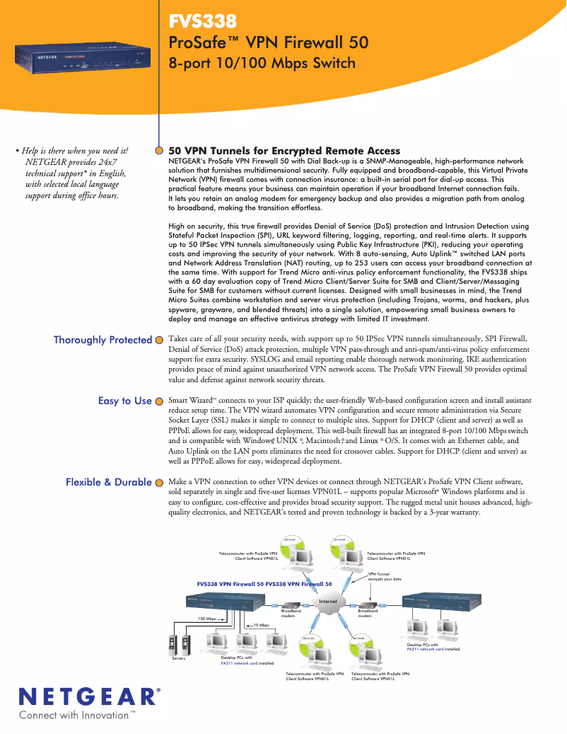 Page 1 de la notice Fiche technique Netgear FVS338