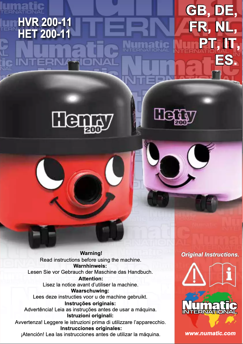 Page n°1 - Manuel utilisateur Numatic Hetty Next HVN-208
