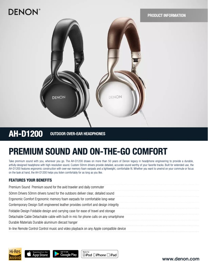 Page 1 de la notice Fiche technique Denon AH-D1200