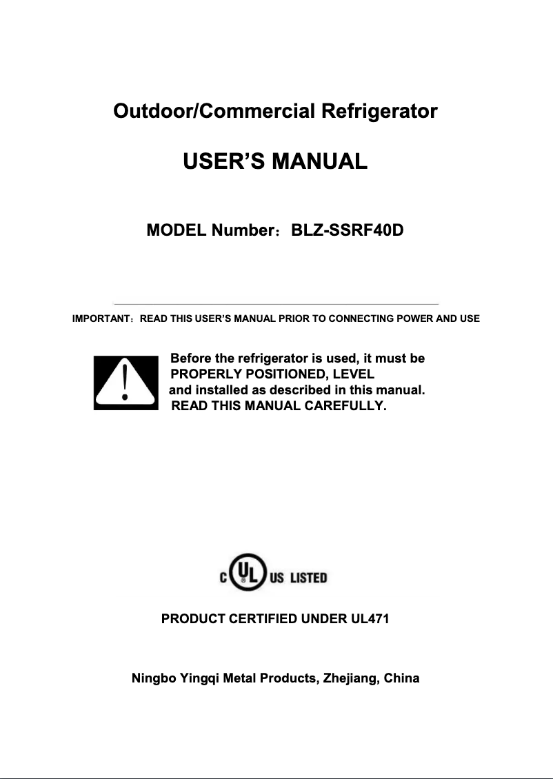 Page n°1 - Manuel utilisateur Blaze BLZ-SSRF40D