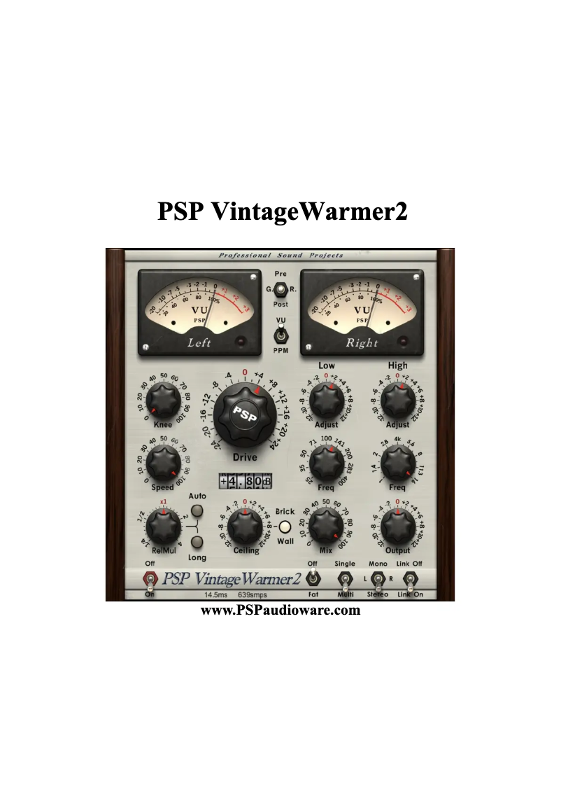 Page 1 de la notice Manuel utilisateur PSP Audioware Vintage Warmer 2