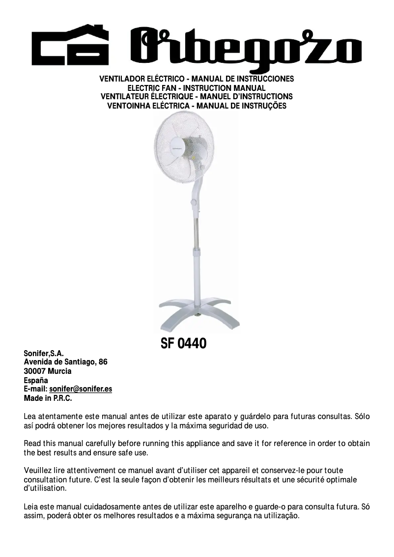 Page 1 de la notice Manuel utilisateur Orbegozo SF 0440