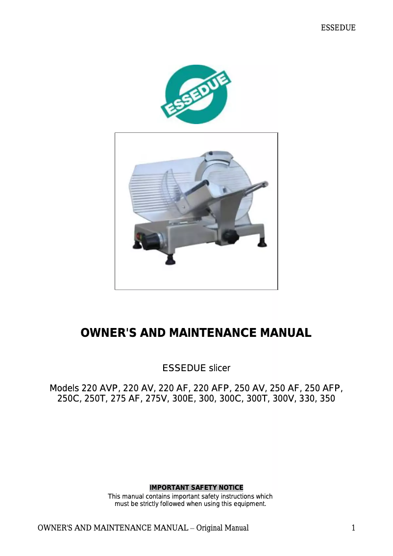 Página 1 del manual Manual de usuario Essedue 220AF