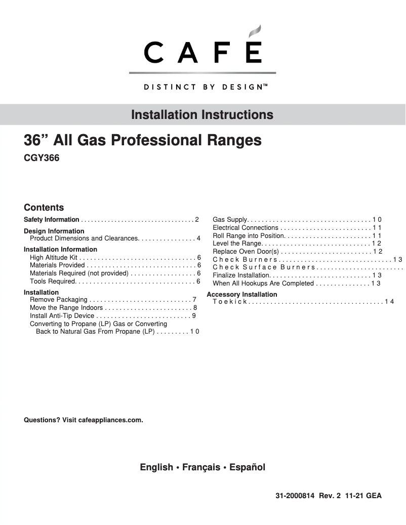 Página 1 del manual Ficha técnica GE CGY366P3TD1