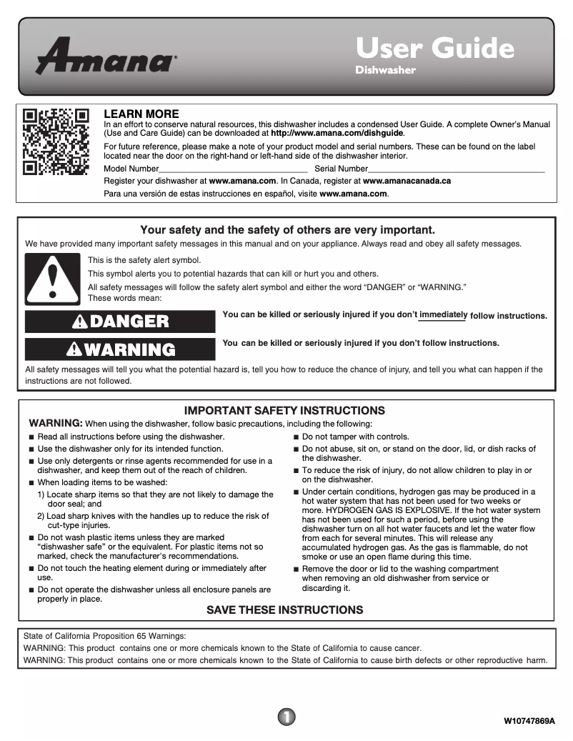 Page n°1 - Manuel utilisateur Amana ADB1500ADS