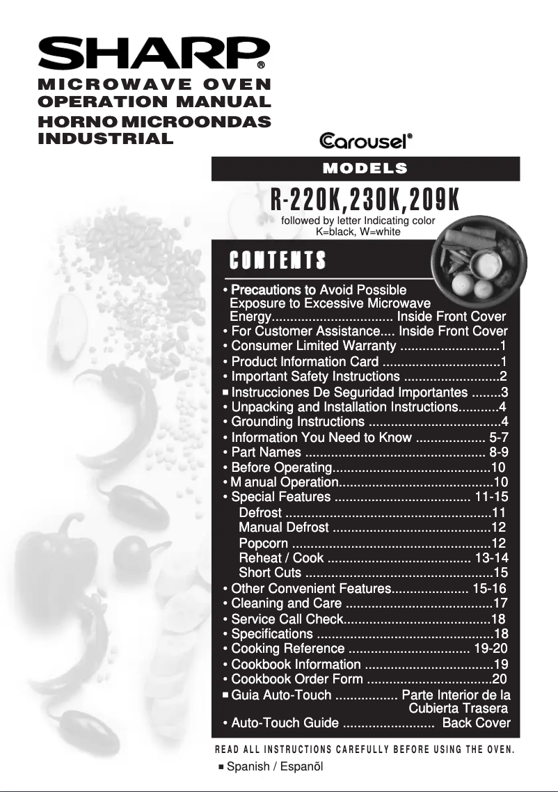 Page 1 de la notice Manuel utilisateur Sharp R-230K