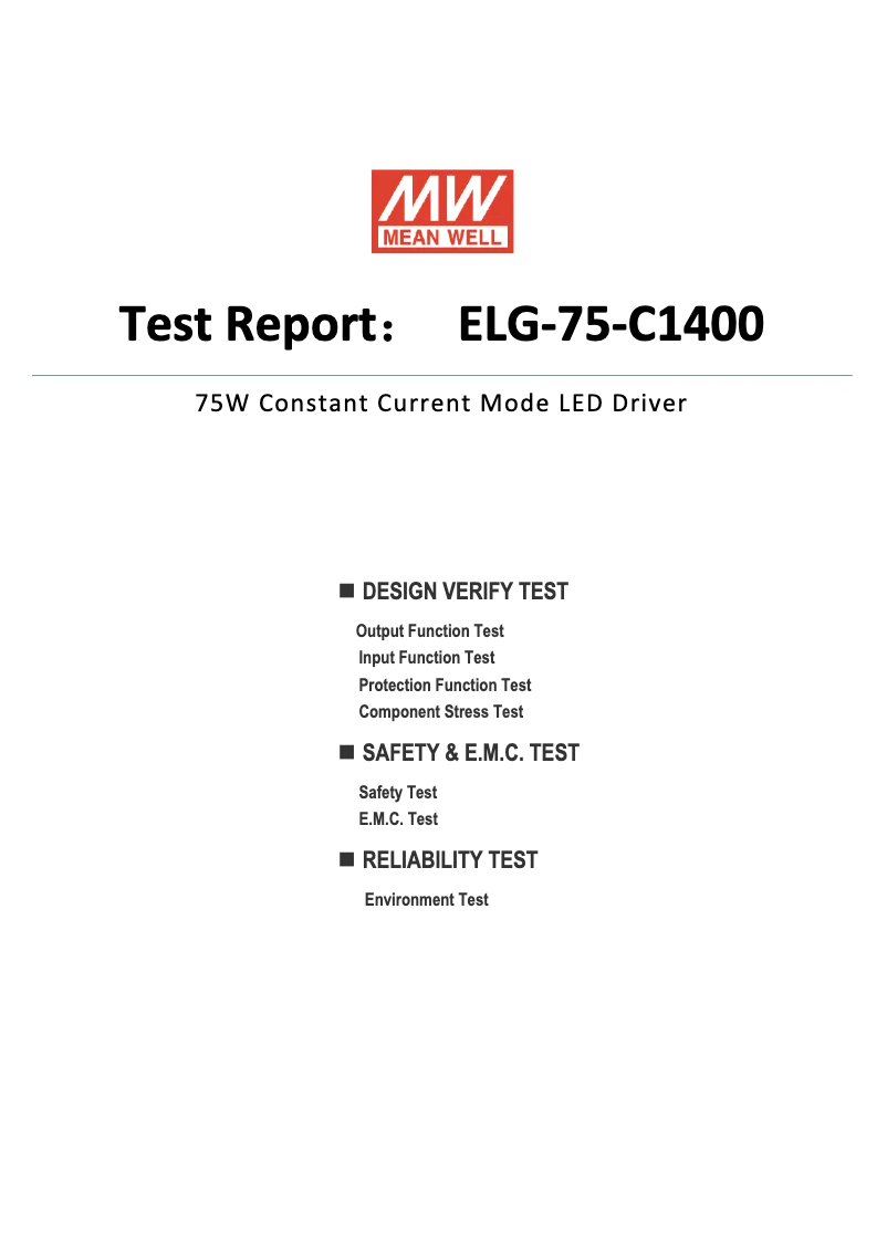 Page n°1 - Fiche technique Mean Well ELG-75-C1400