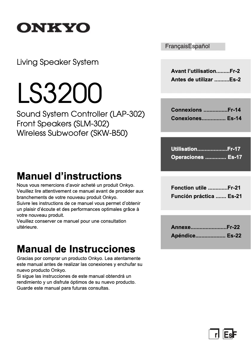 Page 1 de la notice Manuel utilisateur Onkyo LS3200