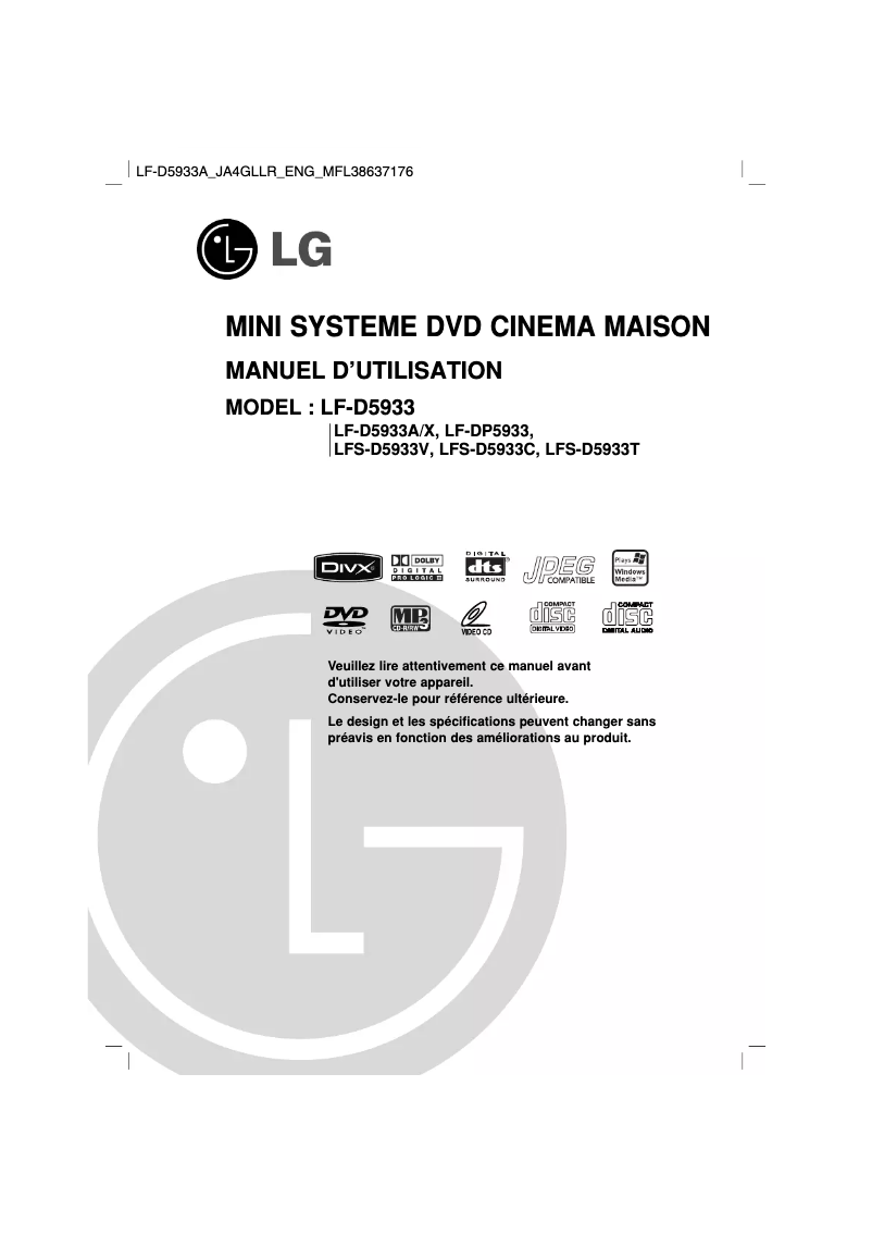 Image de la première page du manuel de l'appareil LF-D5933A