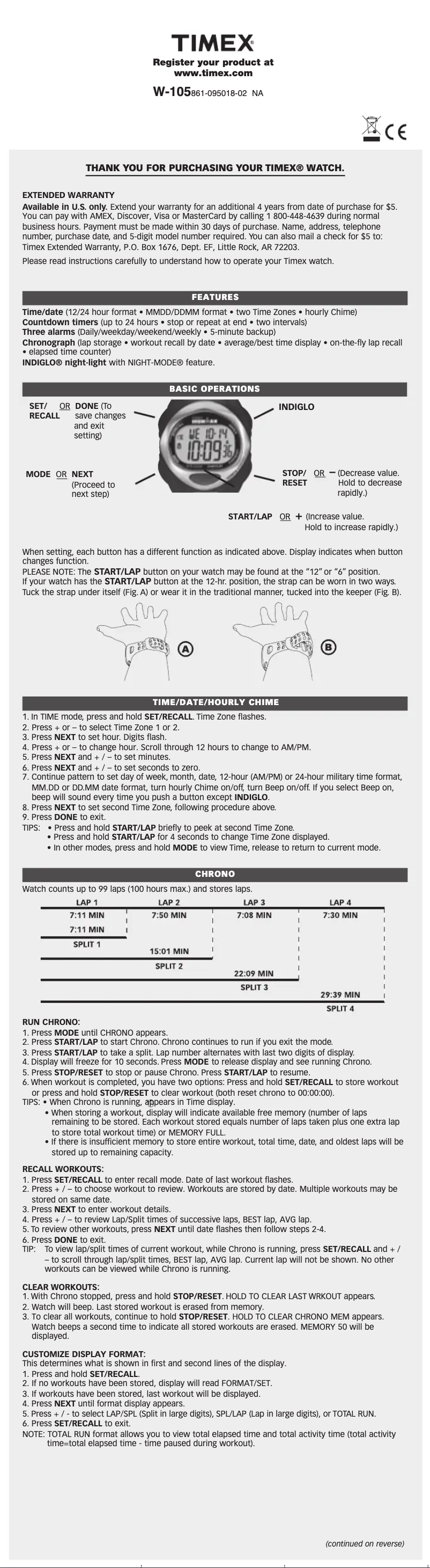 Page 1 de la notice Manuel utilisateur Timex Ironman Sleek 50-Lap T5K038