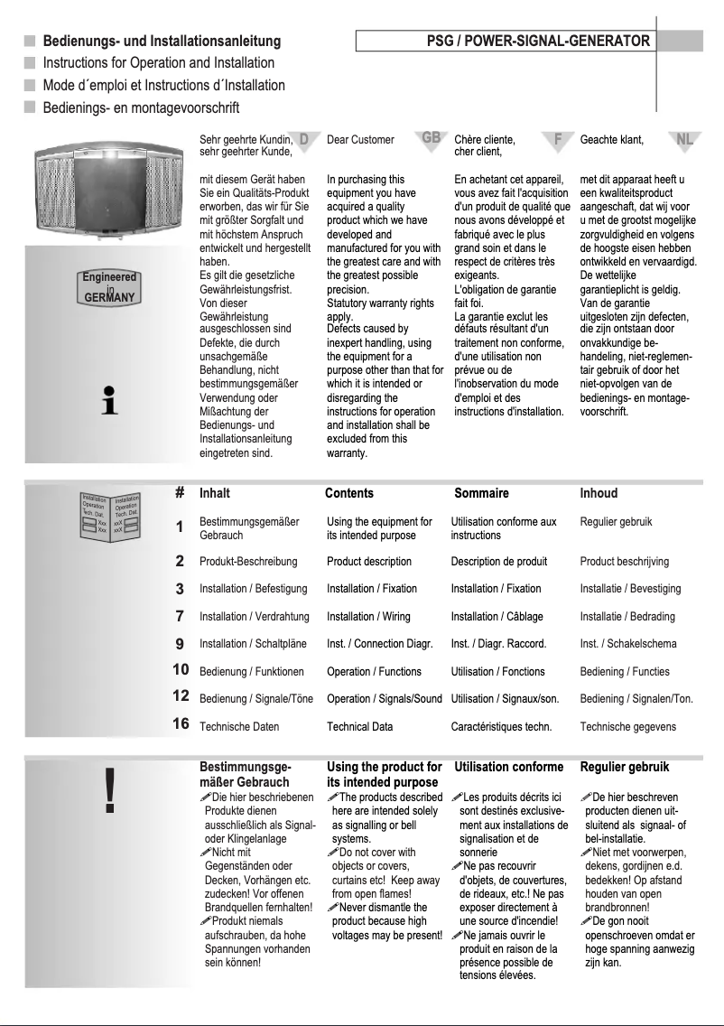 Page 1 de la notice Manuel utilisateur Grothe PSG 4.0-100