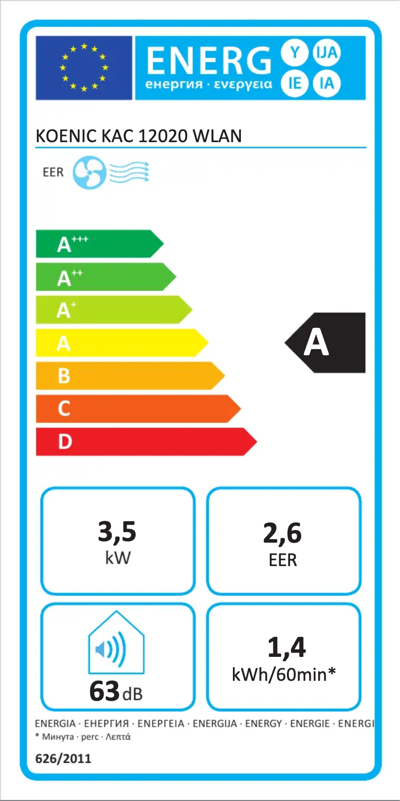 Page n°1 - Label énergétique Koenic KAC 12020 WLAN