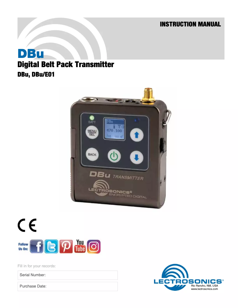 Página 1 del manual Manual de usuario Lectrosonics DBu-LEMO