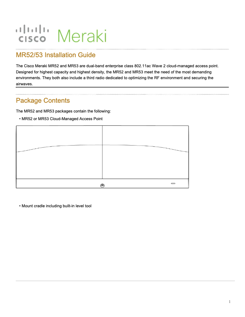 Page 1 de la notice Manuel utilisateur Cisco Meraki MR52