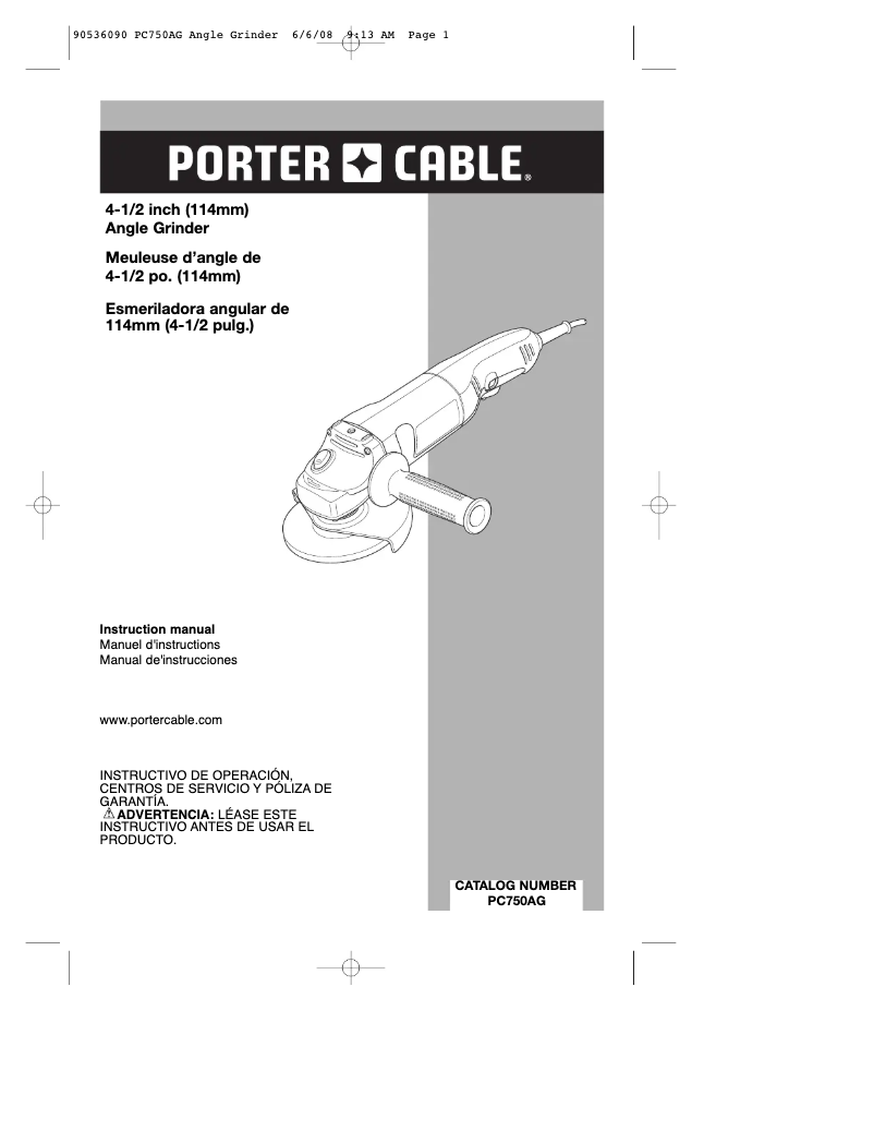 Page 1 de la notice Manuel utilisateur Porter-Cable PC750AG