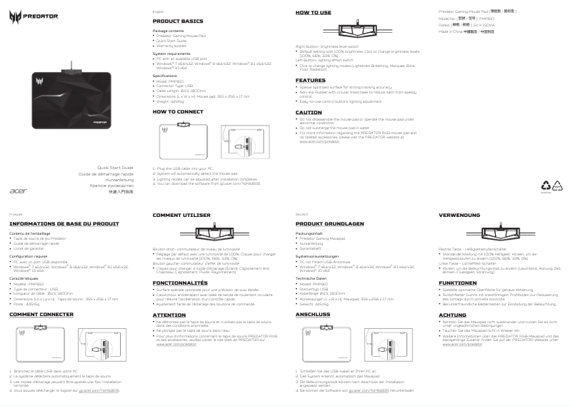 Page 1 de la notice Manuel utilisateur Acer Predator PMP 810