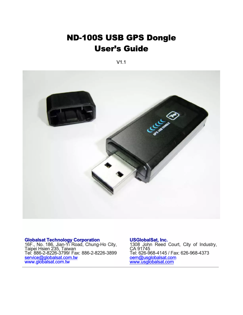 Page n°1 - Manuel utilisateur GlobalSat ND-100S