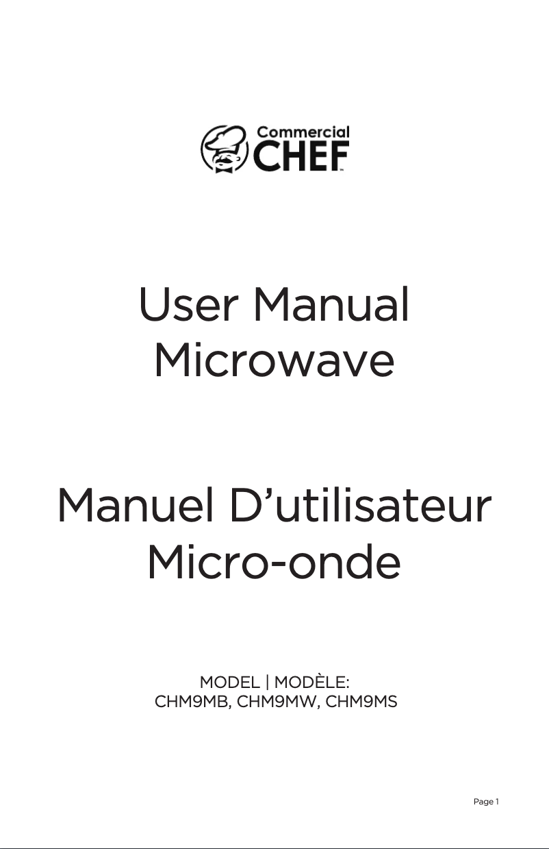 Page n°1 - Manuel utilisateur Commercial Chef CHM9MW