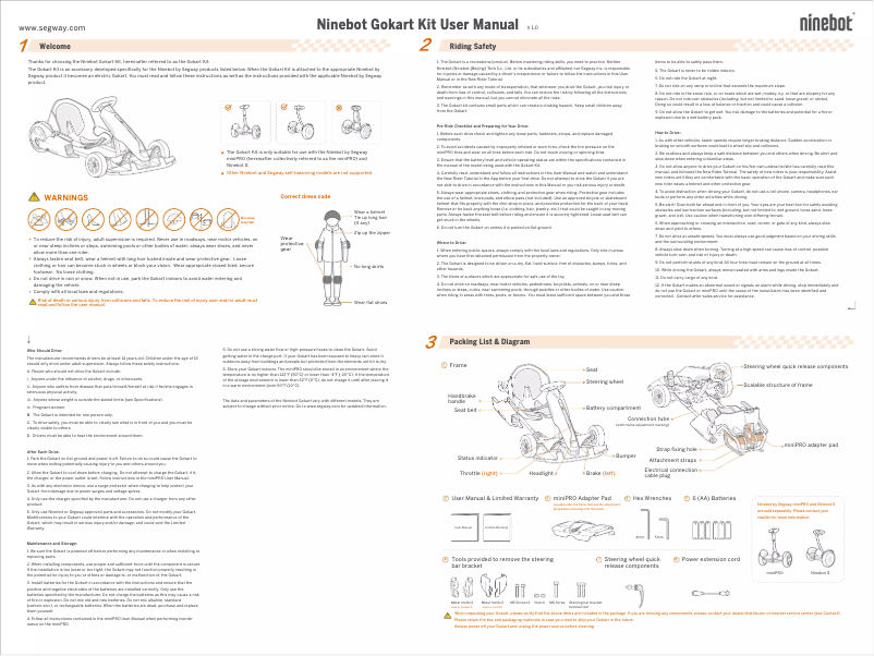 Page n°1 - Manuel utilisateur Segway Ninebot Gokart Kit