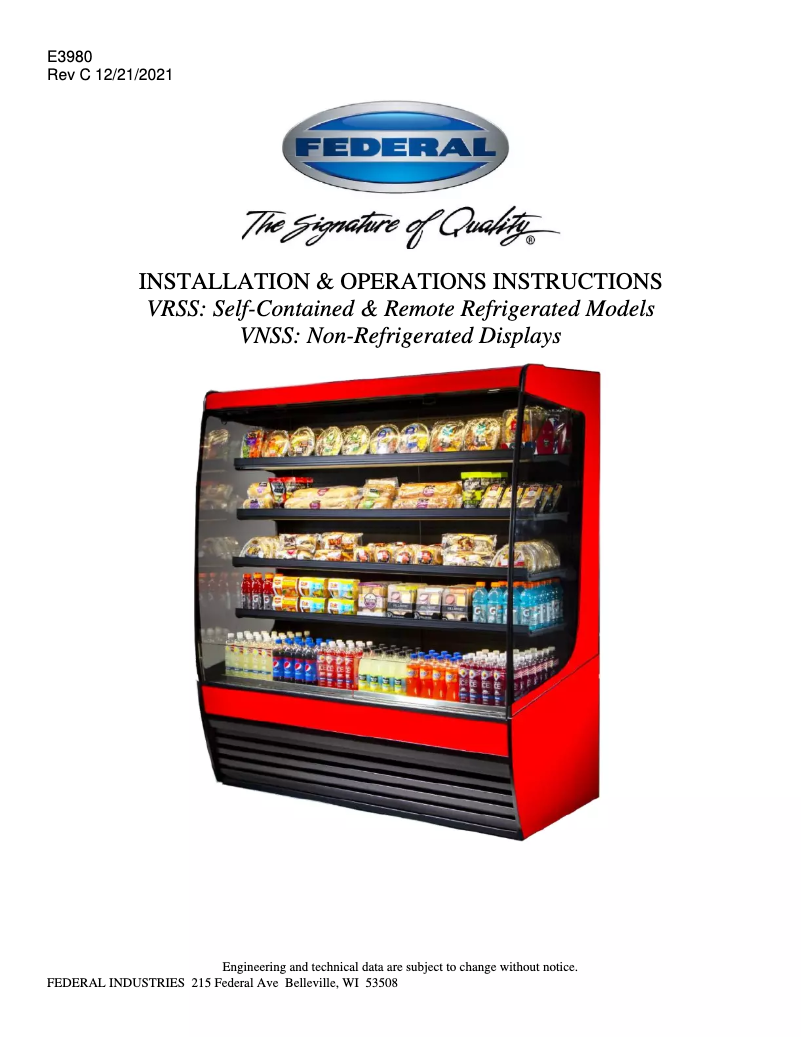 Page 1 de la notice Manuel utilisateur Federal Vision VRSS3678C-QS