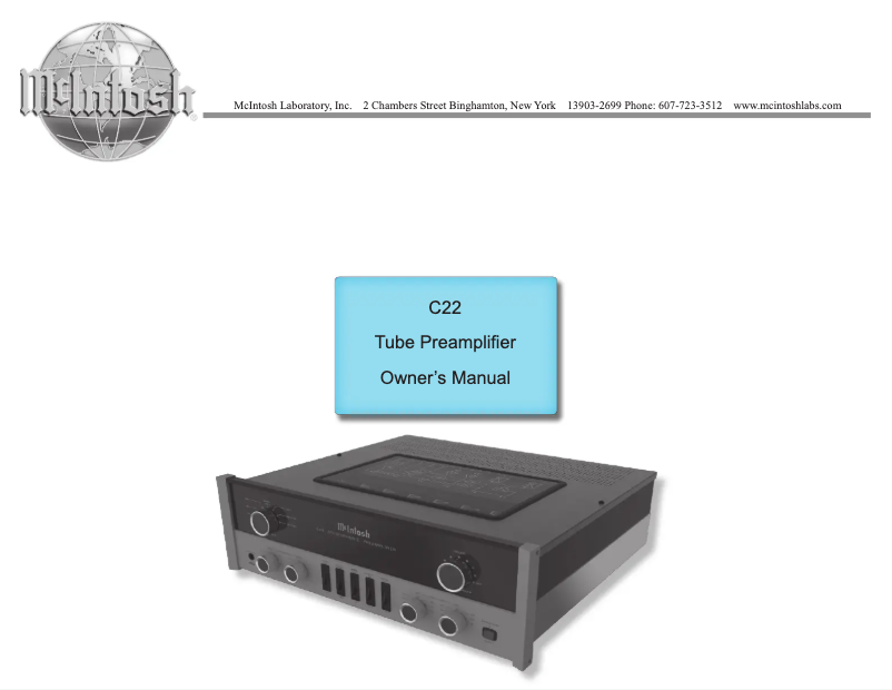 Page 1 de la notice Manuel utilisateur McIntosh C22