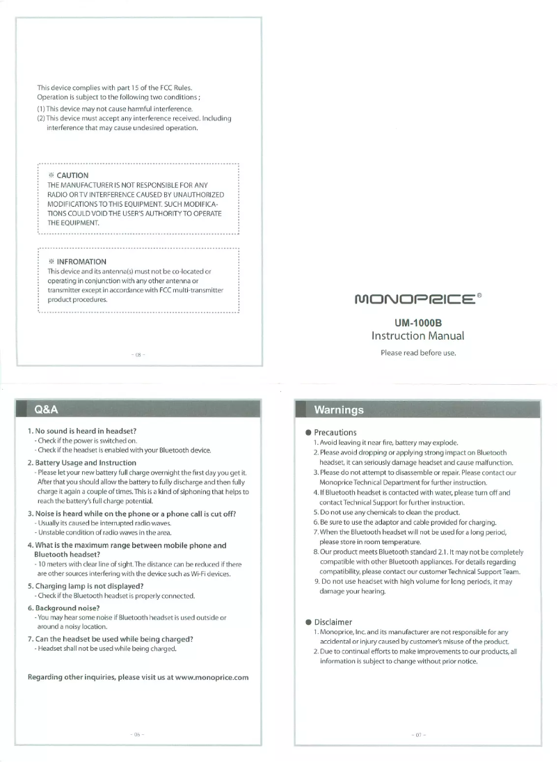 Page n°1 - Manuel utilisateur Monoprice UM-1000B