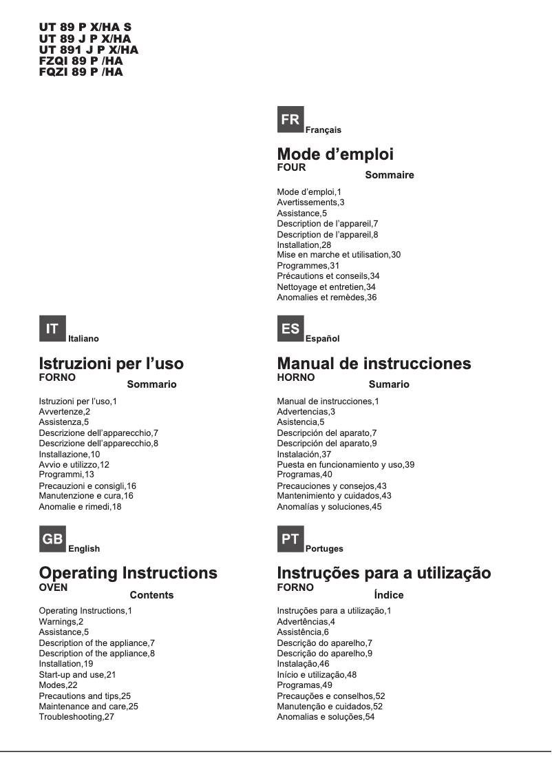 Page 1 de la notice Manuel utilisateur Hotpoint Ariston FQZI 89 P (K)/HA