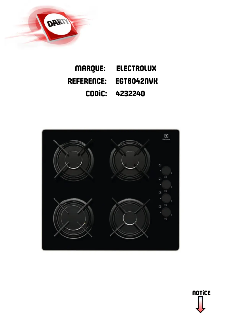 Page 1 de la notice Manuel utilisateur Electrolux EGT6042NVK