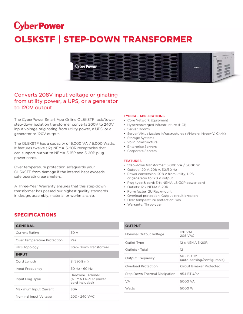 Page 1 de la notice Fiche technique CyberPower OL5KSTF