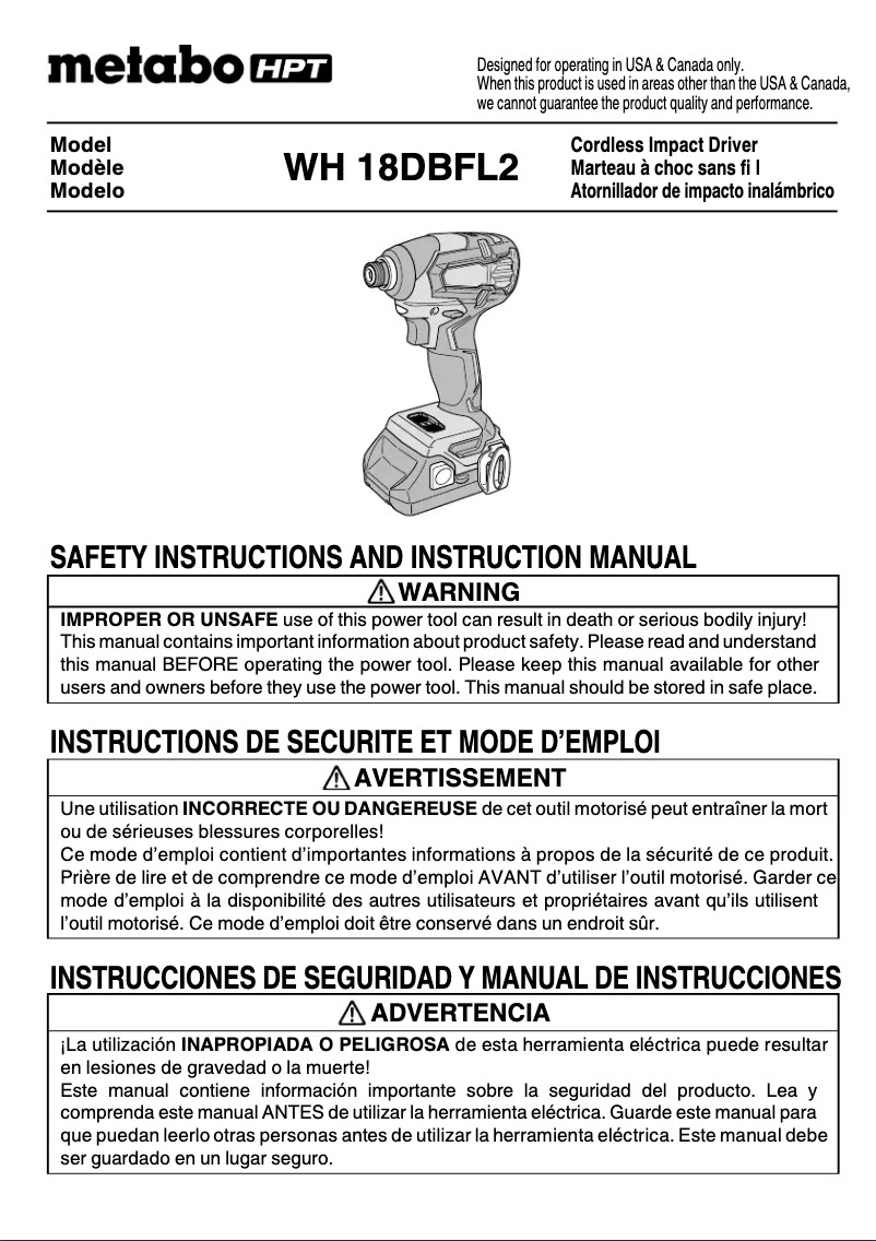 Imagen de la primera página del manual del dispositivo WH18DBFL2