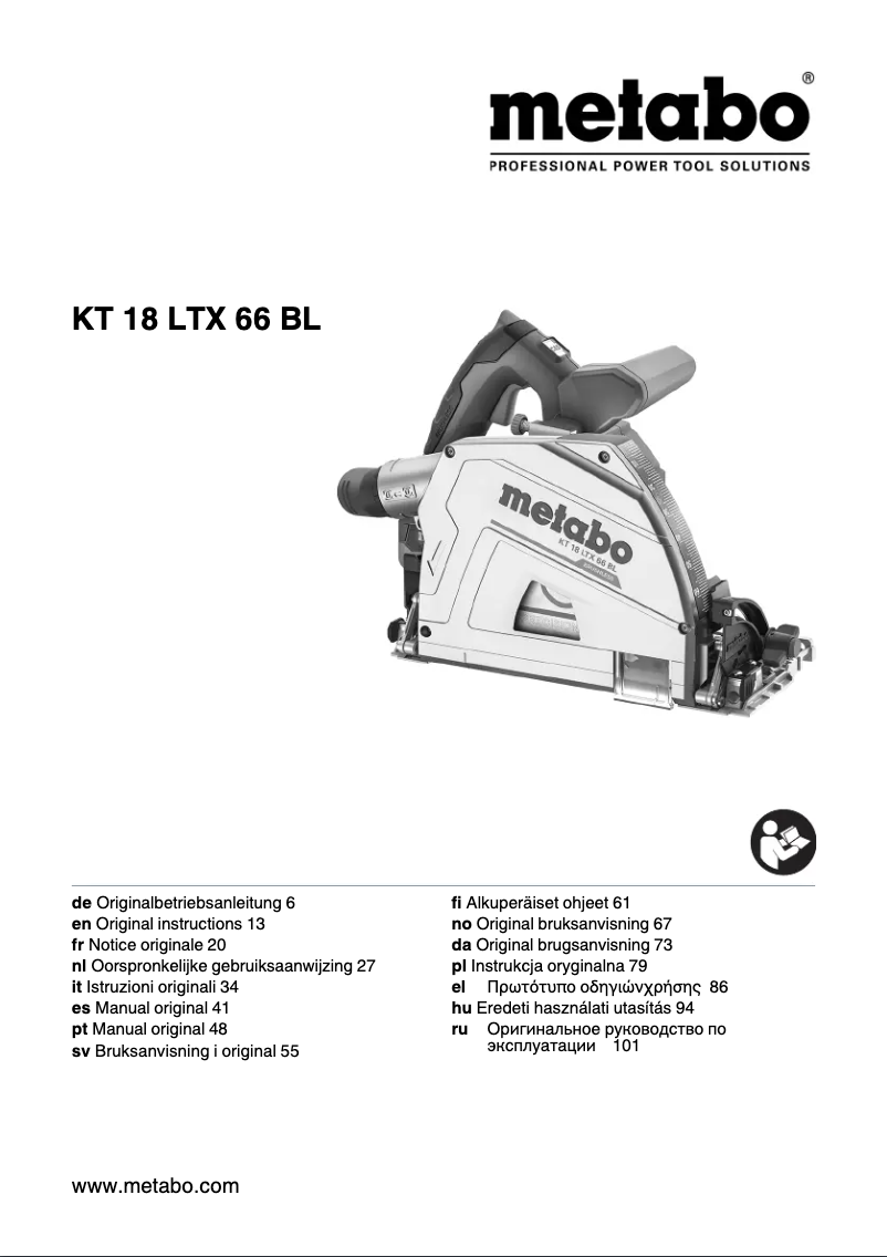 Page 1 de la notice Manuel utilisateur Metabo KT 18 LTX 66 BL