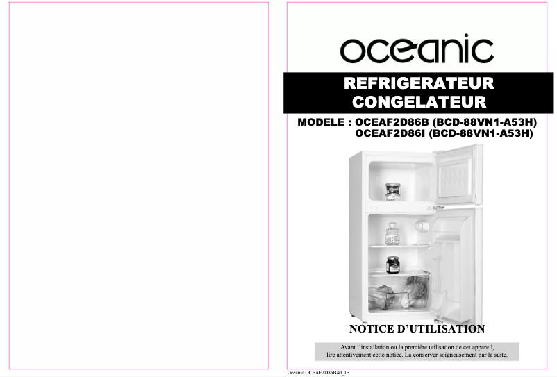 Page 1 de la notice Manuel utilisateur Oceanic OCEAF2D86B