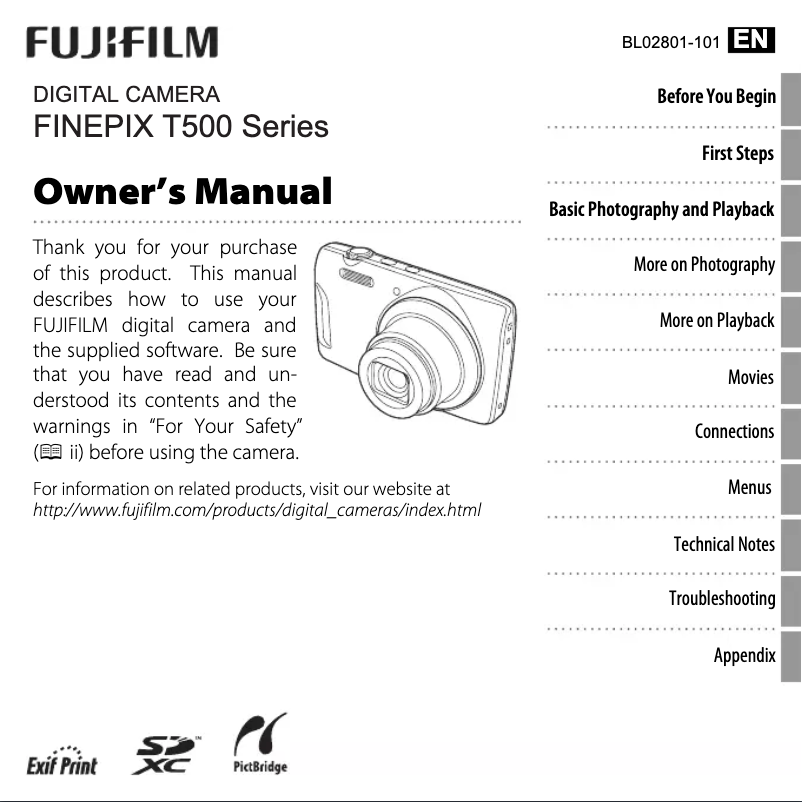 Image de la première page du manuel de l'appareil FinePix T550