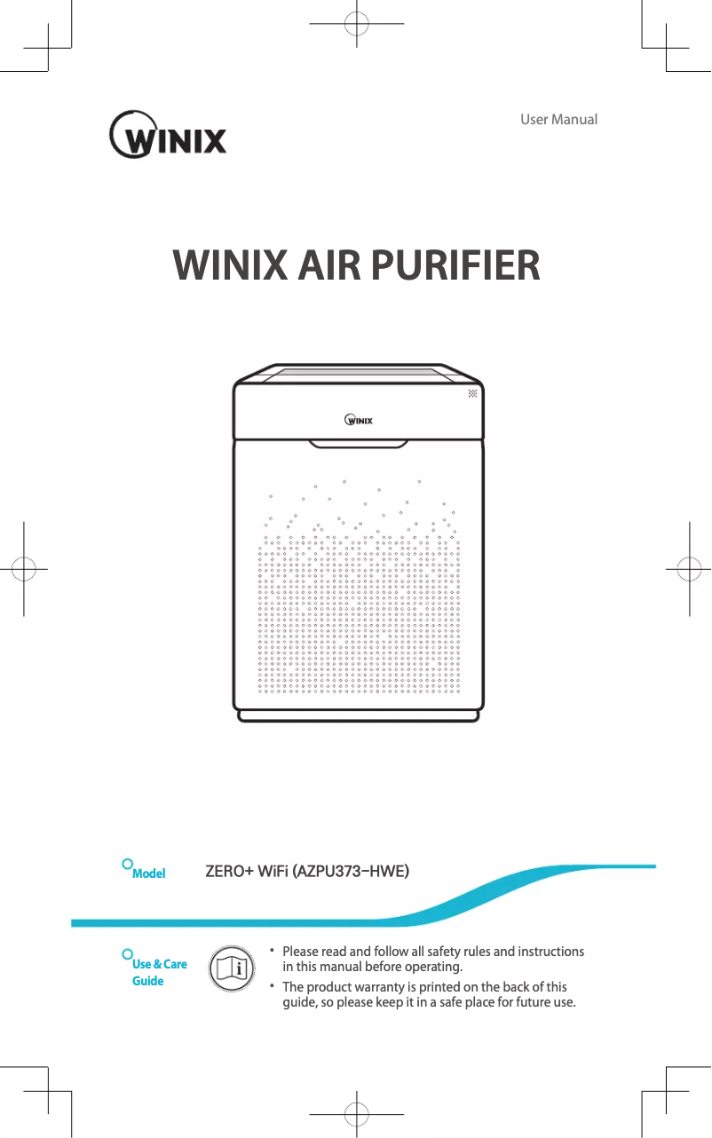 Page n°1 - Manuel utilisateur Winix Zero+ WiFi