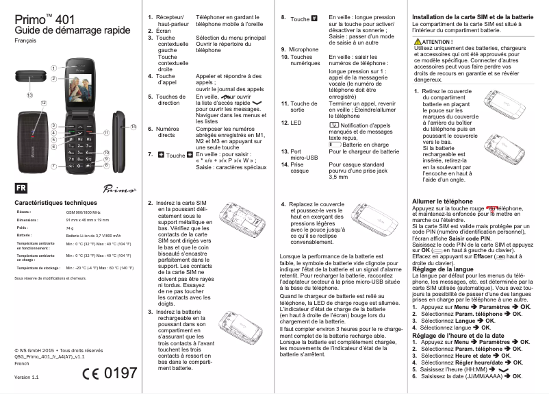 Page 1 de la notice Manuel utilisateur Doro Primo 401