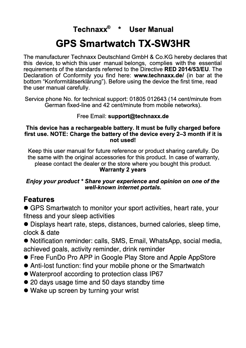 Page 1 de la notice Manuel utilisateur Technaxx TX-SW3HR