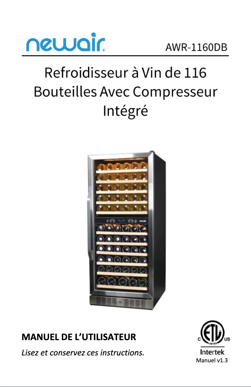 Page 1 de la notice Manuel utilisateur NewAir AWR-1160DB