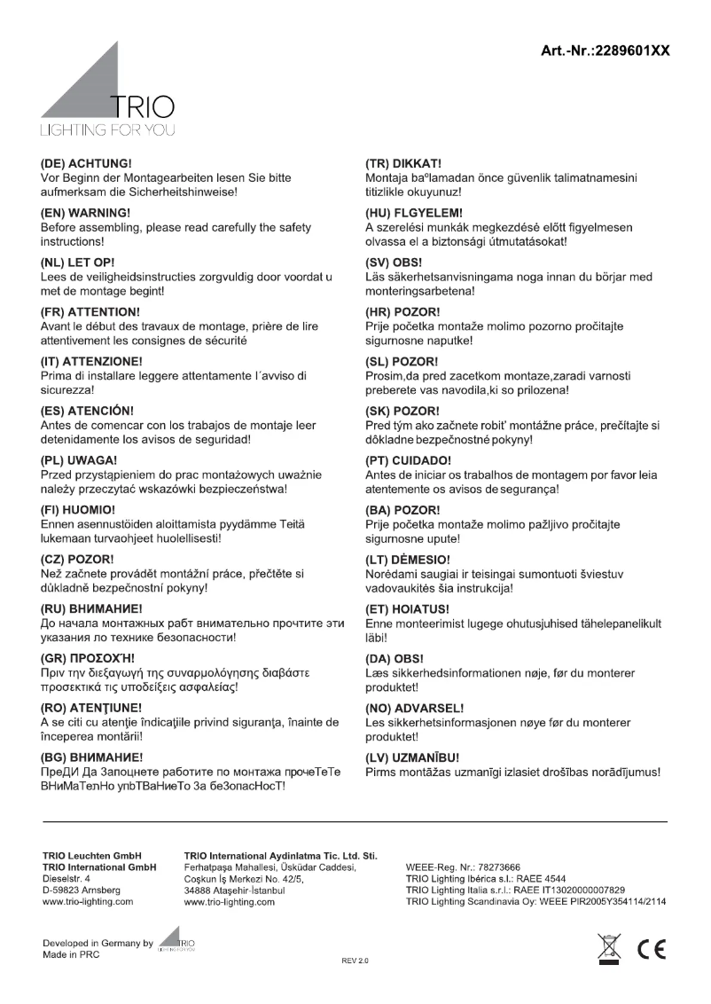 Page n°1 - Manuel utilisateur Trio Lighting Hondo 228960187