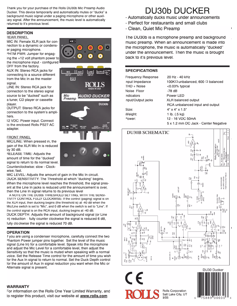 Page n°1 - Manuel utilisateur Rolls Audio Ducker DU30b