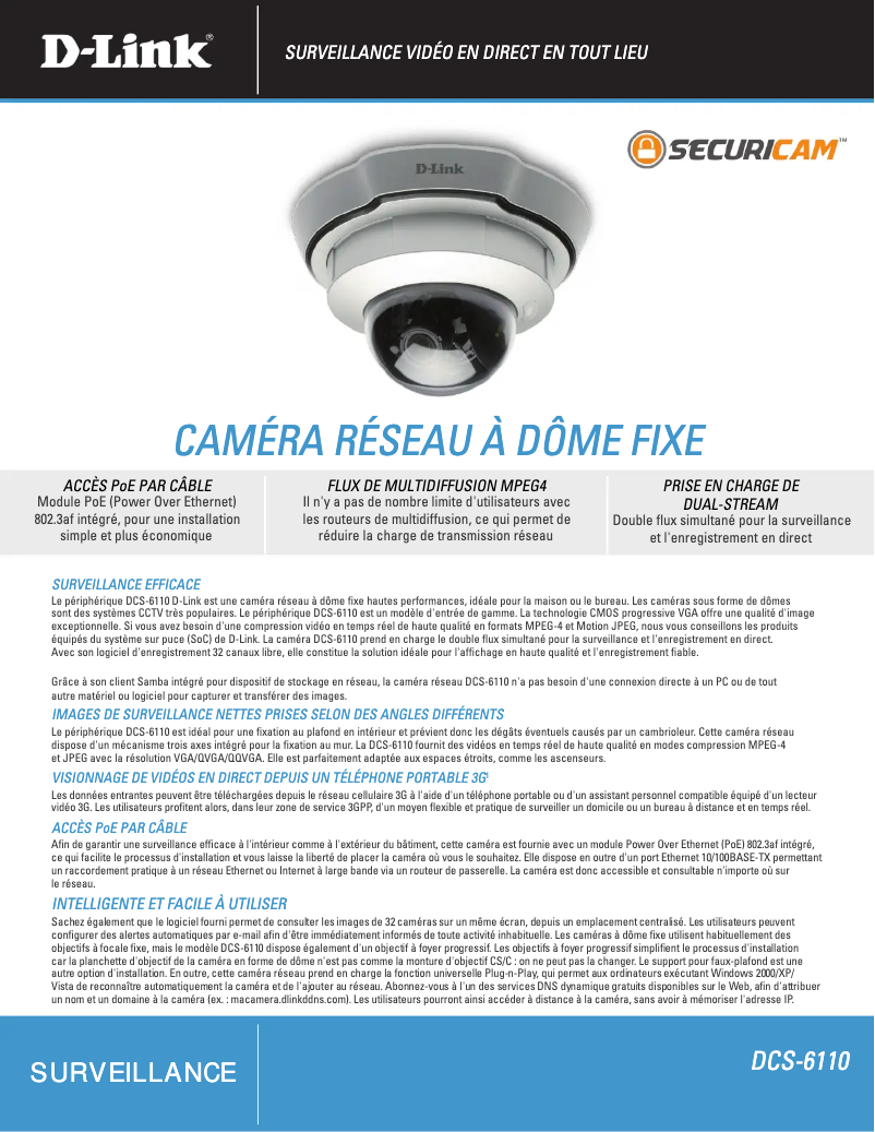 Page 1 de la notice Fiche technique D-Link DCS-6110