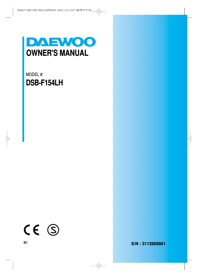 Page 1 de la notice Manuel utilisateur Daewoo DSB-F154LH